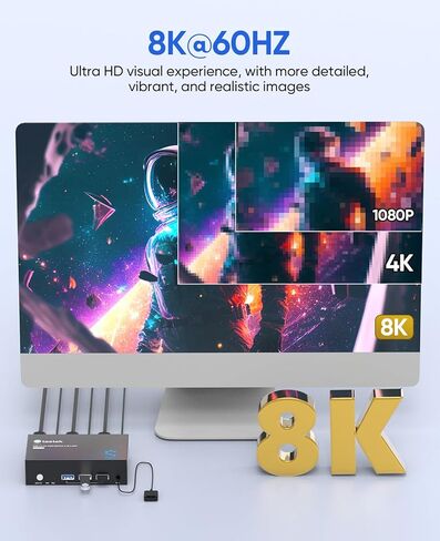 DisplayPort KVM Switch 2 شاشات 2 جهاز كمبيوتر، مع 3 محاور USB 3.0، 8K@60 هرتز DP 1.4 مفتاح KVM ثنائي الشاشة، مفاتيح KVM عن بعد سلكية، مشاركة طابعة ماوس لوحة المفاتيح، EDID، التوصيل والتشغيل in Kuwait