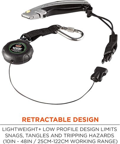Ergodyne Squids 3001 Retractable Tool Lanyard with Carabiner Mount and Loop Attachment End, Tool Weight Capacity 2 lbs,Black in Saudi Arabia