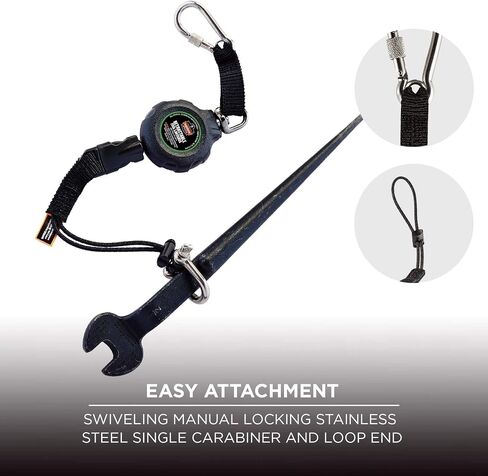 Ergodyne Squids 3001 Retractable Tool Lanyard with Carabiner Mount and Loop Attachment End, Tool Weight Capacity 2 lbs,Black in Saudi Arabia