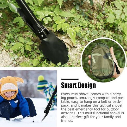 Whitecloud TRANSFORMING HOMES® Multitool Mini Outdoor Camping Folding مجرفة متعددة الوظائف المحمولة أداة ترسيخ خفيفة الوزن للمشي لمسافات طويلة في الهواء الطلق مع غطاء SH07 أسود (حزمة من 1) in Saudi Arabia
