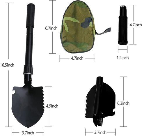 Whitecloud TRANSFORMING HOMES® Multitool Mini Outdoor Camping Folding مجرفة متعددة الوظائف المحمولة أداة ترسيخ خفيفة الوزن للمشي لمسافات طويلة في الهواء الطلق مع غطاء SH07 أسود (حزمة من 1) in Saudi Arabia