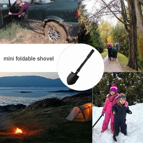 Whitecloud TRANSFORMING HOMES® Multitool Mini Outdoor Camping Folding مجرفة متعددة الوظائف المحمولة أداة ترسيخ خفيفة الوزن للمشي لمسافات طويلة في الهواء الطلق مع غطاء SH07 أسود (حزمة من 1) in Saudi Arabia