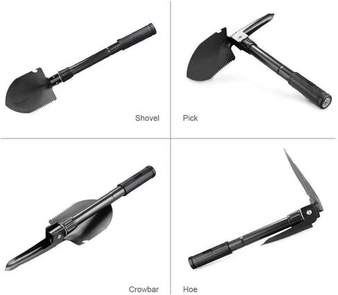 Whitecloud TRANSFORMING HOMES® Multitool Mini Outdoor Camping Folding مجرفة متعددة الوظائف المحمولة أداة ترسيخ خفيفة الوزن للمشي لمسافات طويلة في الهواء الطلق مع غطاء SH07 أسود (حزمة من 1) in Saudi Arabia