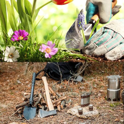 Multifunctional Camping Shovel 9 in 1 Multi-Purpose Backpacking Shovels with Carrying Bag for Outdoor Camping Hiking, Black Khaki in Saudi Arabia