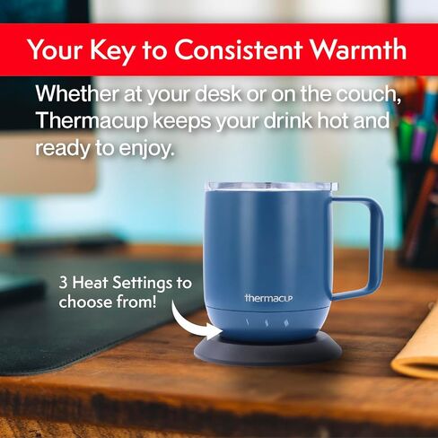 Self-Heating Temperature Controlled Coffee Mug with Lid, Led Electric Smart Cup, 3 Custom Heat Settings, Auto/Off Feature, Keeps Liquids Warm, Sip Smarter (Ocean Blue – 10 oz). in Saudi Arabia