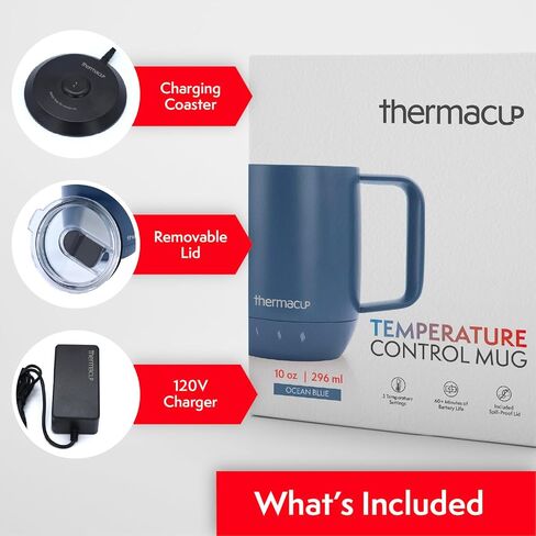 Self-Heating Temperature Controlled Coffee Mug with Lid, Led Electric Smart Cup, 3 Custom Heat Settings, Auto/Off Feature, Keeps Liquids Warm, Sip Smarter (Ocean Blue – 10 oz). in Saudi Arabia