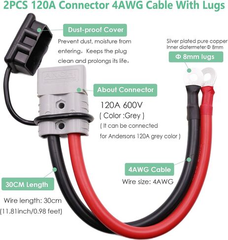 30cm 120A 4AWG 4 Guage Cable Connector for Andersons Plug Extension Cable Electric Forklift Battery Charging Cable Connector in Saudi Arabia