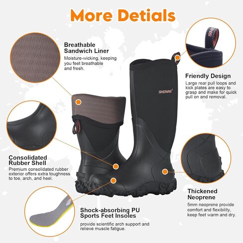Showave Rain Boots for Women Waterproof Insulated Rubber Neoprene Boots Durable Mud Boots for Farming Raining Gardening Chore Work in Saudi Arabia