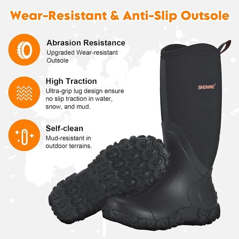 Showave Rain Boots for Women Waterproof Insulated Rubber Neoprene Boots Durable Mud Boots for Farming Raining Gardening Chore Work in Saudi Arabia