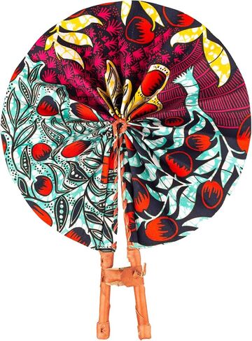 in Ghana Colorful Ankara African Print Handheld Bolga Folding Fan With Leather Handles Handheld African Fabric Folding Fan (Fan C) in Saudi Arabia