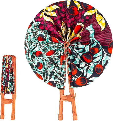 in Ghana Colorful Ankara African Print Handheld Bolga Folding Fan With Leather Handles Handheld African Fabric Folding Fan (Fan C) in Saudi Arabia