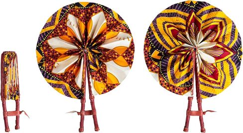 in Ghana Colorful Ankara African Print Handheld Bolga Folding Fan With Leather Handles Handheld African Fabric Folding Fan (Fan C) in Saudi Arabia