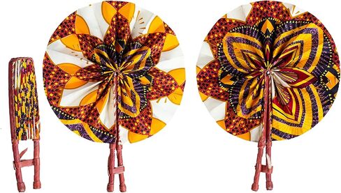 in Ghana Colorful Ankara African Print Handheld Bolga Folding Fan With Leather Handles Handheld African Fabric Folding Fan (Fan C) in Saudi Arabia