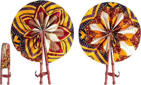 in Ghana Colorful Ankara African Print Handheld Bolga Folding Fan With Leather Handles Handheld African Fabric Folding Fan (Fan C) in Saudi Arabia