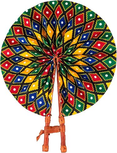 in Ghana Colorful Ankara African Print Handheld Bolga Folding Fan With Leather Handles Handheld African Fabric Folding Fan (Fan C) in Saudi Arabia