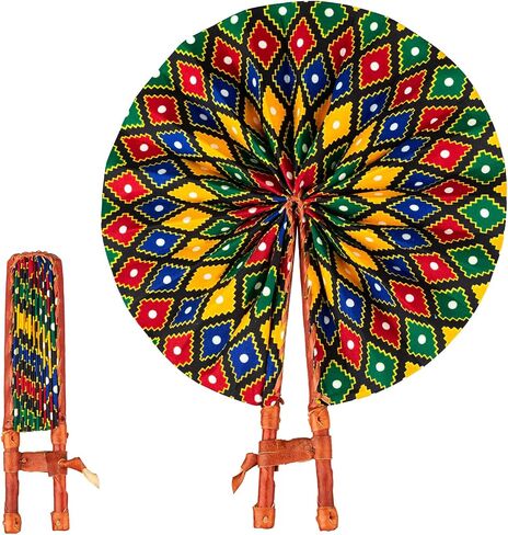 in Ghana Colorful Ankara African Print Handheld Bolga Folding Fan With Leather Handles Handheld African Fabric Folding Fan (Fan C) in Saudi Arabia