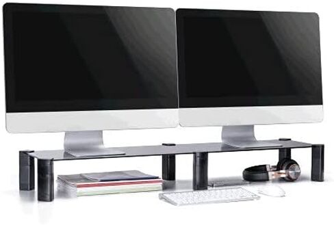 Mount Plus MP-AMS-12 شاشة طويلة جدًا مقاس 40 بوصة من الزجاج المقسى ارتفاع قابل للتعديل | رافعة شاشة مزدوجة | حامل منظم سطح المكتب متعدد الأغراض للكمبيوتر والكمبيوتر المحمول ومكبرات الصوت in Kuwait