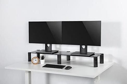 Mount Plus MP-AMS-12 شاشة طويلة جدًا مقاس 40 بوصة من الزجاج المقسى ارتفاع قابل للتعديل | رافعة شاشة مزدوجة | حامل منظم سطح المكتب متعدد الأغراض للكمبيوتر والكمبيوتر المحمول ومكبرات الصوت in Kuwait