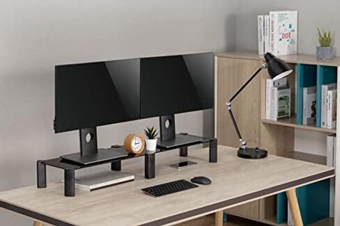 Mount Plus MP-AMS-12 شاشة طويلة جدًا مقاس 40 بوصة من الزجاج المقسى ارتفاع قابل للتعديل | رافعة شاشة مزدوجة | حامل منظم سطح المكتب متعدد الأغراض للكمبيوتر والكمبيوتر المحمول ومكبرات الصوت in Kuwait