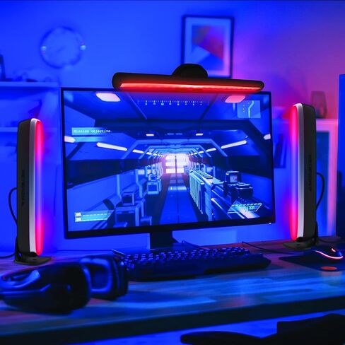 شريط إضاءة LED متعدد الألوان من مونستر، يعمل مع أجهزة الكمبيوتر المحمول/المكتبي، زر بسيط للطاقة، أوضاع اللون/السطوع، يقلل الوهج من الشاشة، تركيب سريع بنفسك مع مشبك تثبيت سهل in Kuwait