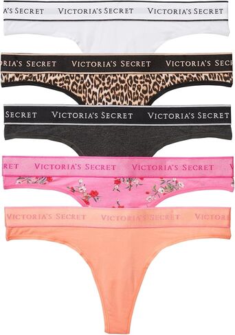 Victoria's Secret Cotton Logo Thong Panty Pack, Underwear for Women, 5 Pack, Spring Mix (L) in Saudi Arabia
