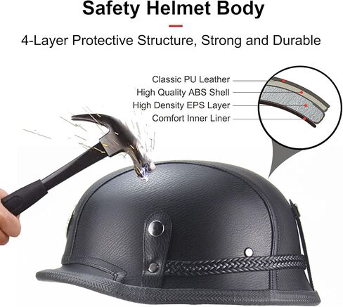 German Style Motorcycle Helmet, Retro Leather Motorcycle Half Helmet Skull Cap for Adult Men Women, Vintage Open Face Half Shell Helmet for Cruiser Scooter Chopper, DOT Approved in Saudi Arabia