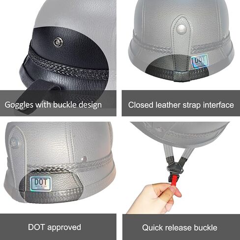 German Style Motorcycle Helmet, Retro Leather Motorcycle Half Helmet Skull Cap for Adult Men Women, Vintage Open Face Half Shell Helmet for Cruiser Scooter Chopper, DOT Approved in Saudi Arabia