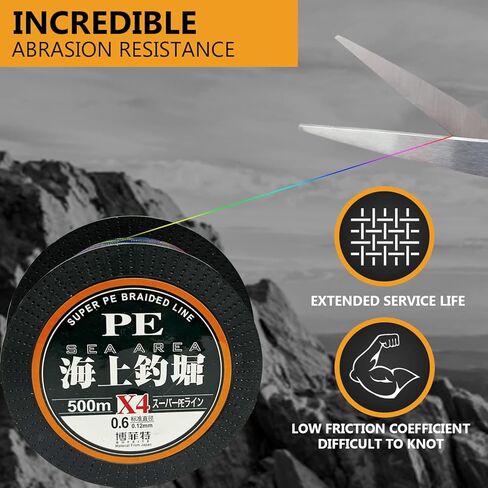 خط صيد مجدول 4 خيوط مقاومة للتآكل، 109/218/328 ياردة اختبار للمياه المالحة، 10-100 رطل، فعال من حيث التكلفة، بدون تمدد، قطر أصغر لمزيد من الرؤية، ألوان متنوعة in Kuwait