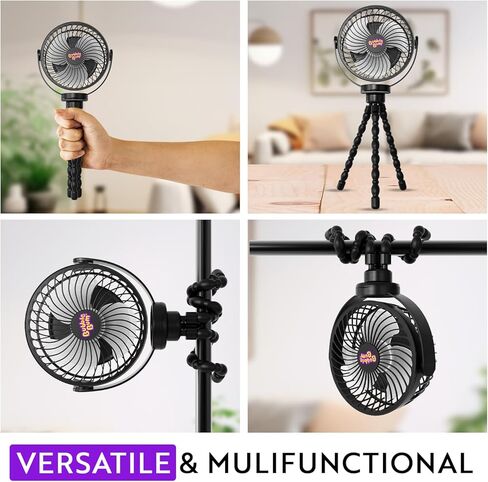 مروحة فقاعات محمولة لعربة الأطفال، مروحة سفر قابلة لإعادة الشحن، مشبك على مروحة عربة الأطفال للسرير والسيارة وجهاز المشي والدراجة، مروحة محمولة صغيرة مع 3 إعدادات للسرعة والإضاءة بالإضافة إلى دوران 360 درجة - أسود in Kuwait