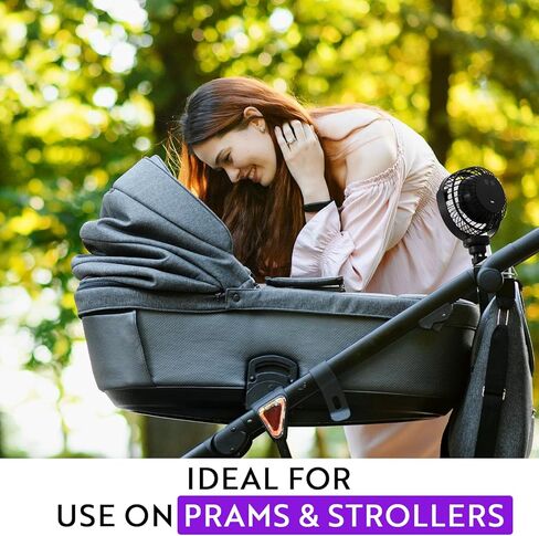 مروحة فقاعات محمولة لعربة الأطفال، مروحة سفر قابلة لإعادة الشحن، مشبك على مروحة عربة الأطفال للسرير والسيارة وجهاز المشي والدراجة، مروحة محمولة صغيرة مع 3 إعدادات للسرعة والإضاءة بالإضافة إلى دوران 360 درجة - أسود in Kuwait