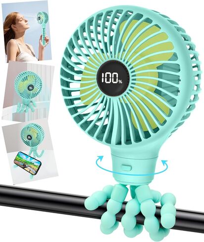 مروحة عربة أطفال محمولة، تذبذب واسع النطاق، شاشة عرض طاقة LED، 4 سرعات، مشبك ثلاثي مرن على المروحة، مروحة تبريد محمولة للمكتب بقدرة 3600 مللي أمبير في الساعة لمقعد السيارة وسرير الدراجة (4 بوصات أسود) in Saudi Arabia