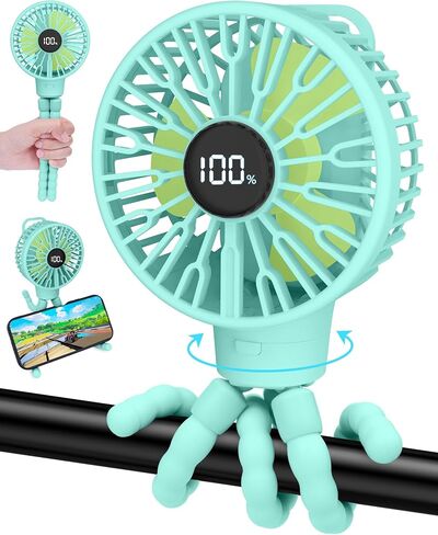 Portable Stroller Fan, LED Display, 4 Speeds, Flexible Tripod Clip On Fan Blow Cold Air, 30dB Quiet Handheld Desk Cooling Baby Fan for Car Seat Crib Bike Treadmill (3 Inches Pink) in Saudi Arabia