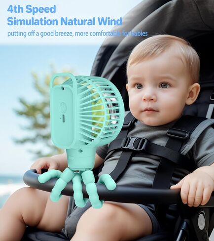 Portable Stroller Fan, LED Display, 4 Speeds, Flexible Tripod Clip On Fan Blow Cold Air, 30dB Quiet Handheld Desk Cooling Baby Fan for Car Seat Crib Bike Treadmill (3 Inches Pink) in Saudi Arabia
