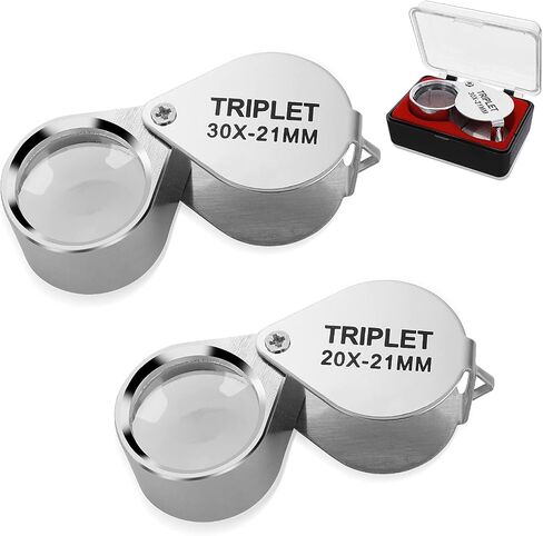 Prasacco 2 Pcs Jewelers Loupe, 20X 30X Jewelers Magnifying Glass Pocket Jewelers Eye Loupe Jewelry Eye Loop for Jewelers Gems Diamonds Plants Coins in Saudi Arabia