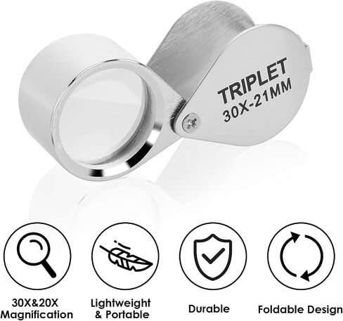 Prasacco 2 Pcs Jewelers Loupe, 20X 30X Jewelers Magnifying Glass Pocket Jewelers Eye Loupe Jewelry Eye Loop for Jewelers Gems Diamonds Plants Coins in Saudi Arabia