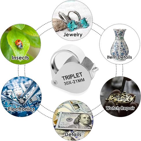 Prasacco 2 Pcs Jewelers Loupe, 20X 30X Jewelers Magnifying Glass Pocket Jewelers Eye Loupe Jewelry Eye Loop for Jewelers Gems Diamonds Plants Coins in Saudi Arabia