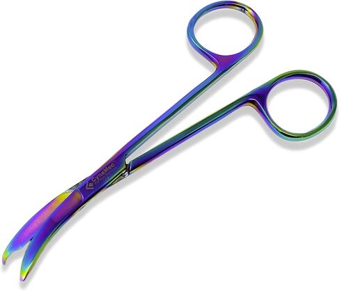 Cynamed Suture Stitch Scissors with Multicolor/Rainbow Titanium Coating - Premium Quality Instrument- Delicate Hook - Perfect for Suture Removal, First Aid, EMS Training and More (4.5 in. - Curved) in Saudi Arabia