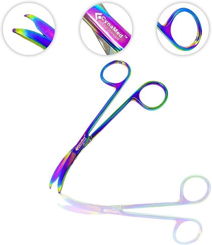 Cynamed Suture Stitch Scissors with Multicolor/Rainbow Titanium Coating - Premium Quality Instrument- Delicate Hook - Perfect for Suture Removal, First Aid, EMS Training and More (4.5 in. - Curved) in Saudi Arabia