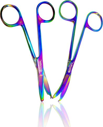 Cynamed Suture Stitch Scissors with Multicolor/Rainbow Titanium Coating - Premium Quality Instrument- Delicate Hook - Perfect for Suture Removal, First Aid, EMS Training and More (4.5 in. - Curved) in Saudi Arabia