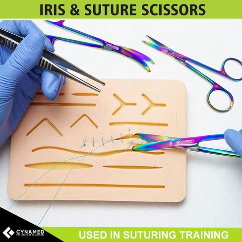 Cynamed Suture Stitch Scissors with Multicolor/Rainbow Titanium Coating - Premium Quality Instrument- Delicate Hook - Perfect for Suture Removal, First Aid, EMS Training and More (4.5 in. - Curved) in Saudi Arabia