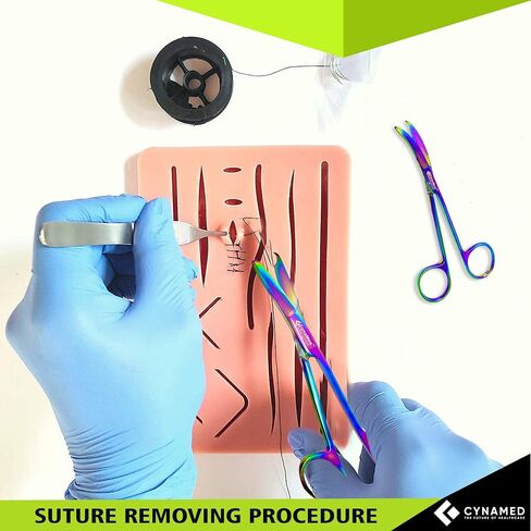 Cynamed Suture Stitch Scissors with Multicolor/Rainbow Titanium Coating - Premium Quality Instrument- Delicate Hook - Perfect for Suture Removal, First Aid, EMS Training and More (4.5 in. - Curved) in Saudi Arabia