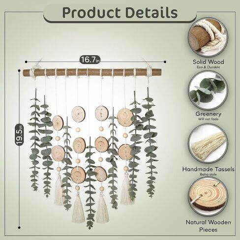 Artificial Eucalyptus Wall Decor Fake Greenery Leaves Stems Wall Hanging Plants on 16.5 inch Wooden Stick Boho Rustic Farmhouse Decor for Bedroom Kitchen Dining Room Bathroom Wedding Nursery Office in Saudi Arabia
