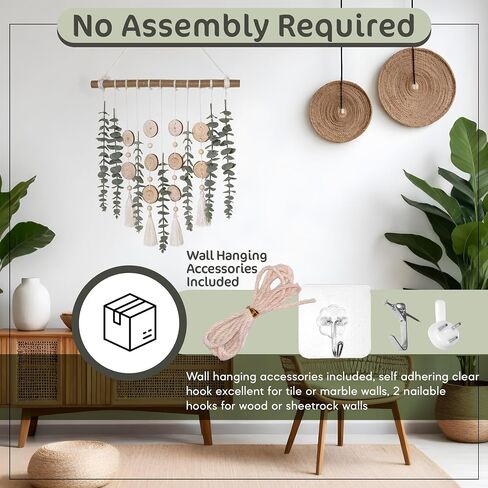 Artificial Eucalyptus Wall Decor Fake Greenery Leaves Stems Wall Hanging Plants on 16.5 inch Wooden Stick Boho Rustic Farmhouse Decor for Bedroom Kitchen Dining Room Bathroom Wedding Nursery Office in Saudi Arabia