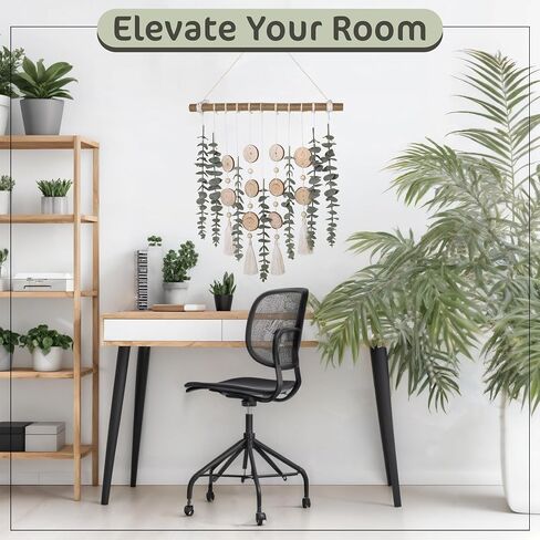 Artificial Eucalyptus Wall Decor Fake Greenery Leaves Stems Wall Hanging Plants on 16.5 inch Wooden Stick Boho Rustic Farmhouse Decor for Bedroom Kitchen Dining Room Bathroom Wedding Nursery Office in Saudi Arabia
