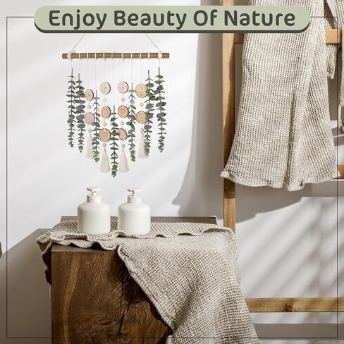 Artificial Eucalyptus Wall Decor Fake Greenery Leaves Stems Wall Hanging Plants on 16.5 inch Wooden Stick Boho Rustic Farmhouse Decor for Bedroom Kitchen Dining Room Bathroom Wedding Nursery Office in Saudi Arabia