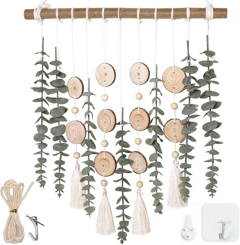 Artificial Eucalyptus Wall Decor Fake Greenery Leaves Stems Wall Hanging Plants on 16.5 inch Wooden Stick Boho Rustic Farmhouse Decor for Bedroom Kitchen Dining Room Bathroom Wedding Nursery Office in Saudi Arabia