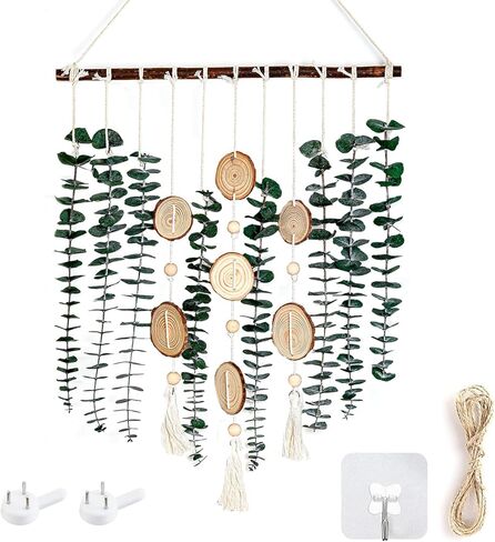 جدار الأوكالبتوس الحقيقي معلق لديكور الحمام - أوراق خضراء مجففة ينبع نباتات معلقة على الحائط على عصا خشبية مقاس 16.5 بوصة ديكور مزرعة ريفي بوهو لغرفة النوم والمطبخ وغرفة الطعام والحمام in Kuwait