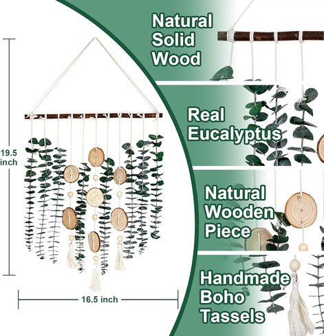 جدار الأوكالبتوس الحقيقي معلق لديكور الحمام - أوراق خضراء مجففة ينبع نباتات معلقة على الحائط على عصا خشبية مقاس 16.5 بوصة ديكور مزرعة ريفي بوهو لغرفة النوم والمطبخ وغرفة الطعام والحمام in Kuwait