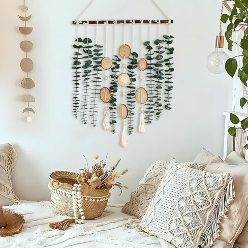 جدار الأوكالبتوس الحقيقي معلق لديكور الحمام - أوراق خضراء مجففة ينبع نباتات معلقة على الحائط على عصا خشبية مقاس 16.5 بوصة ديكور مزرعة ريفي بوهو لغرفة النوم والمطبخ وغرفة الطعام والحمام in Kuwait