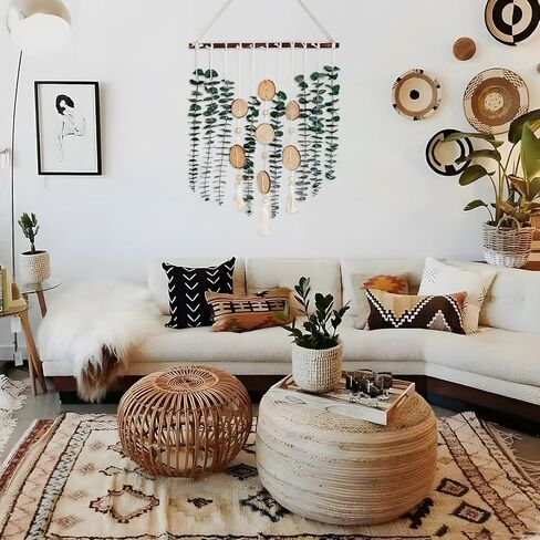 جدار الأوكالبتوس الحقيقي معلق لديكور الحمام - أوراق خضراء مجففة ينبع نباتات معلقة على الحائط على عصا خشبية مقاس 16.5 بوصة ديكور مزرعة ريفي بوهو لغرفة النوم والمطبخ وغرفة الطعام والحمام in Kuwait